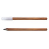 A metal pen with a wooden finish and a transparent cap, featuring a pointed tip for inkless writing.