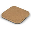 A square wireless charger with a natural brown cork surface and rounded edges, featuring a simple design.