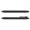 A black PLA pen with a textured grip and a clip, displayed from two angles. The pen features a sleek design.