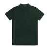 A dark green men's polo shirt with a collar and short sleeves. It has a logo on the chest.