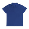 A polo shirt in a vibrant blue colour featuring a classic collar and three buttons, with a logo on the chest.