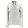 A light grey long sleeve polo shirt with a collar and a logo on the chest.