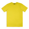 A bright yellow unisex T-shirt displayed flat, featuring short sleeves and a simple design. It has a logo on the label.