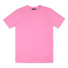 A pink unisex T-shirt with a crew neck and short sleeves, featuring a logo.