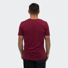 A maroon unisex T-shirt displayed from the back, featuring a simple design and a logo.