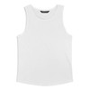 A white men's tank top featuring a simple design and a logo on the label.