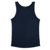 A navy blue women's tank top with a simple design and a logo on the label.