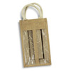 A jute double wine carrier with transparent panels and cream handles, in a natural beige colour.