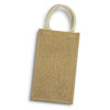 A jute wine carrier in natural brown with cream handles, designed for transporting two wine bottles.