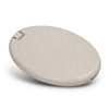 A compact sewing kit in a light beige case, oval-shaped with a smooth finish and a small clasp.