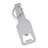 A drink bottle opener key ring in metallic silver, shaped like a bottle, with a metal key ring attachment.