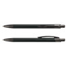A set of black metal pens with a sleek design, featuring a logo on the barrel and a clip for convenience.