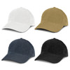 A corduroy cap featuring four colours: white, khaki, navy, and black, with a logo on the front.