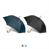 A set of two umbrellas, one navy blue and one black, both with curved wooden handles.