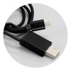 A braided charging cable in black, featuring USB and USB-C connectors, displayed on a grey background.