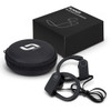 Runner Bluetooth earbuds in black with a small round carrying case and packaging. Earbuds have a distinctive design.