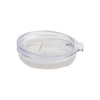 A clear lid for a reusable coffee cup, featuring a sliding opening and a secure fit, designed for easy sipping.