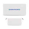 A white power bank featuring integrated charging cables and a logo on the surface.