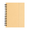 A spiral-bound notebook with a plain, kraft paper cover and a side pocket. The notebook is tan in colour.
