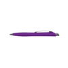 A purple plastic pen with a silver clip, featuring a sleek and modern design.