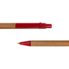 A cardboard pen with a red cap and tip, featuring a simple and eco-friendly design.
