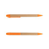 A cardboard pen featuring an orange tip and clip, with a natural kraft paper barrel.