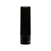 A black lip balm stick with a smooth surface and a round top, featuring a logo on the base.