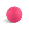 A pink bouncy ball with a smooth surface, featuring a simple design and a slight shadow.