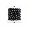 A clear cello bag filled with shiny black jelly beans, neatly packaged.