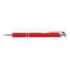 A red metal pen featuring silver accents and a sleek design, labeled as the Napier Deluxe Pen.
