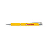A yellow metal pen with a silver clip and a logo. Ideal for writing and promotional use.