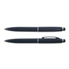 A set of Starion metal pens featuring a sleek dark blue design, including a ballpoint variant and a stylus tip option.