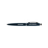 A stylus pen in navy blue with a silver clip and branding. Features a smooth design for writing.