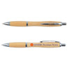 A bamboo pen featuring a sleek design with silver accents and a printed logo for "ADMIRE Boutique Hotels."