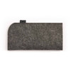 A grey felt sleeve for protecting sunglasses, featuring a rounded edge. It has a small logo on the side.