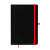 A Venture Supreme A5 Notebook with a sleek black cover and a vibrant red elastic band closure.