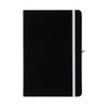 A sleek black Venture Supreme A5 Notebook featuring a white elastic closure.
