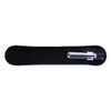 A black and silver plastic pen displayed in a sleek black case. The pen features a simple design.
