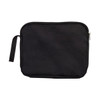 A black utility pouch featuring a zippered closure and a side handle.