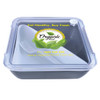 A lunch box with a transparent lid featuring a fork, labeled with "Organic Food" and a slogan promoting healthy eating.