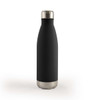 A drink bottle with a sleek black exterior and a stainless steel base, designed for vacuum insulation.