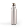 A drink bottle in a silver aluminum finish with a metallic top and a smooth, sleek design.