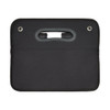 A black cargo storage organiser with a handle and a front pocket, featuring metal eyelets.
