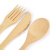 A miso bamboo cutlery set featuring a fork, knife, and spoon, all made from bamboo.