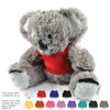 A plush koala toy in gray with a red shirt, featuring a black nose and paws. It has a logo on the shirt.