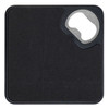 A drink bottle opener and coaster combination featuring a sleek, black design with a circular opening for bottle caps.