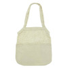 A light beige cotton shopping tote with a mesh upper section and solid lower compartment, featuring shoulder straps.