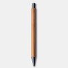 A bamboo pen with a black tip and a sleek design. It features a logo on the barrel.