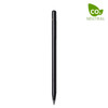 A black graphite pencil with a sleek design, featuring a small branding logo at the top.