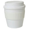 A white Kool 235mL cup with a removable white silicone band and a lid, featuring a simple design.